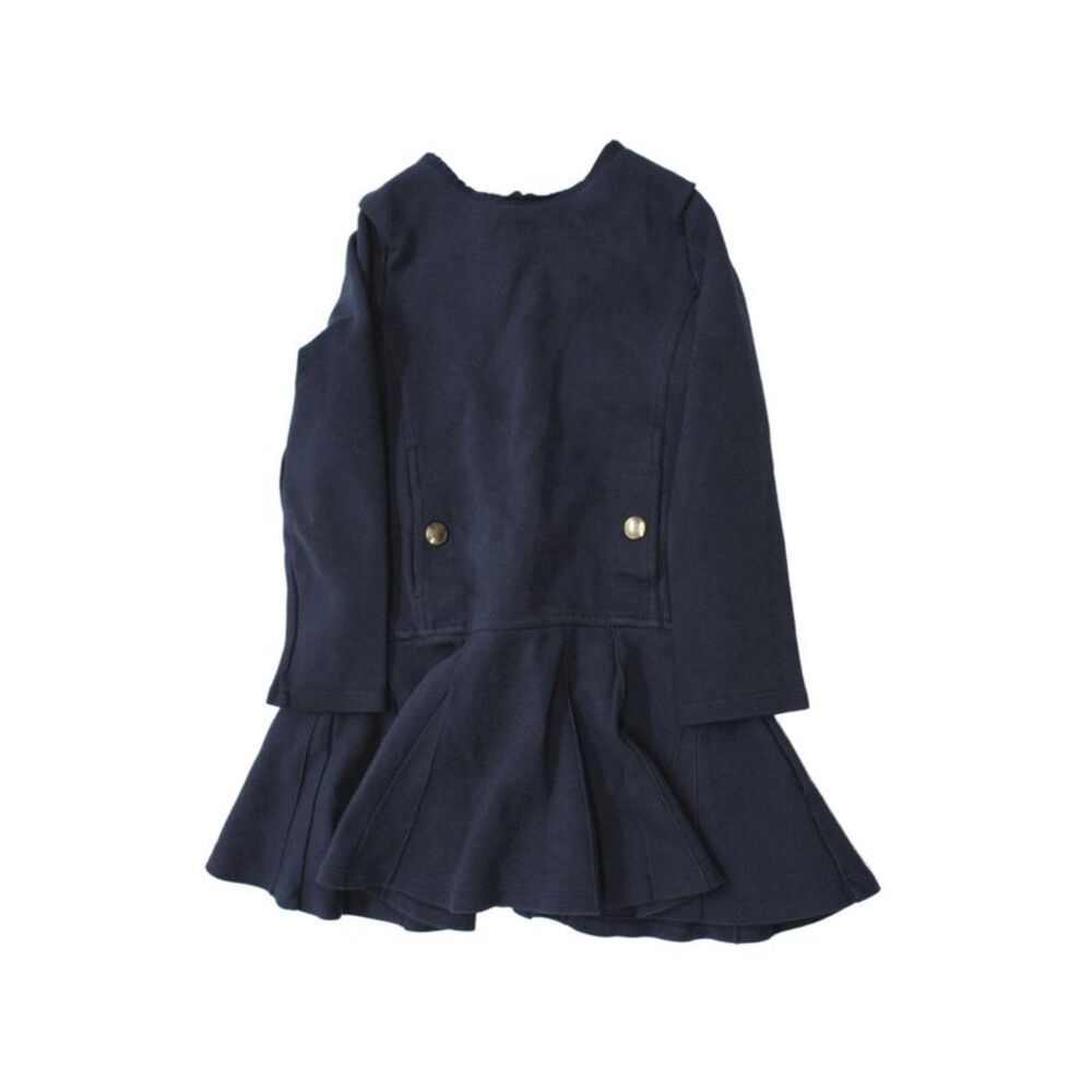 Chloe Girls Back Zip Long Sleeve Crew Neck Pleated A Line Dress Navy Size 5